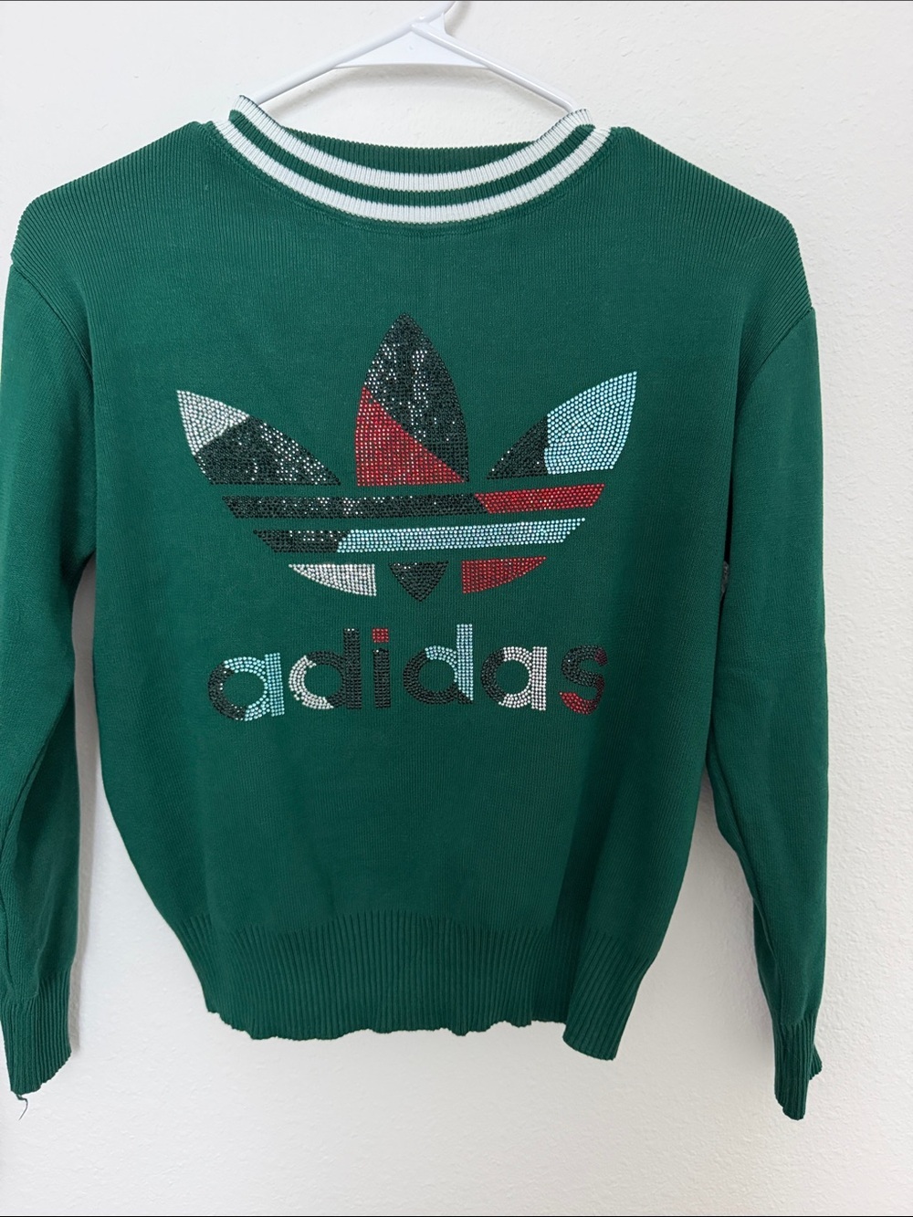 adidas Green Crewneck Sweater with Rhinestone Trefoil - Picture 2 of 9